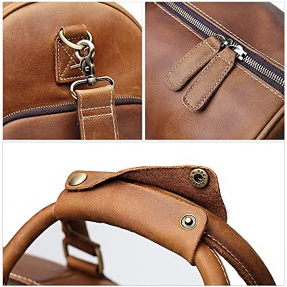 Men's Leather Duffle Bag Retro Carry on Handbag